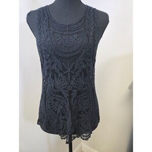 Ro & De Womens XS Black Floral Embroidered Lace Mesh Top Whimsigoth Boho